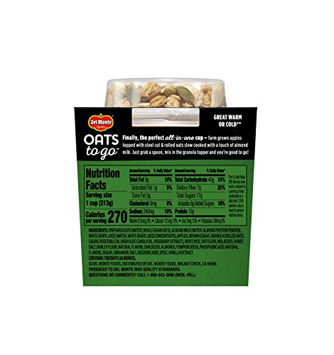 Del Monte Oats to Go Apple Cinnamon Crunch Oatmeal, 7.5 Ounce (2005043)