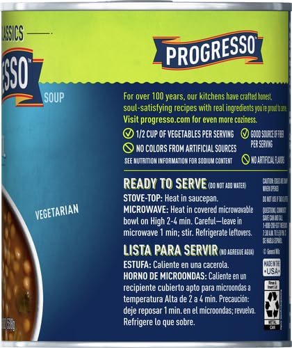 Progresso Lentil Soup, Vegetable Classics Canned Soup, Gluten Free, 19 oz