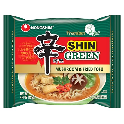 Vegan Shin Green Ramyun Plant-Based Spicy Broth with Tofu and Mushrooms