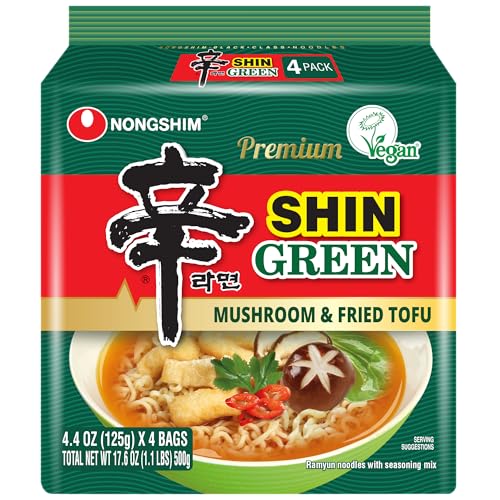 Vegan Shin Green Ramyun Plant-Based Spicy Broth with Tofu and Mushrooms