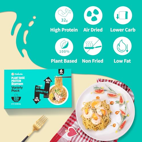 Hethstia 18Pcs Instant Ramen High Protein Variety Packaged Noodle Soup 6 Packs with Konjac Spaghetti 12Packs, Vegan, Low Fat