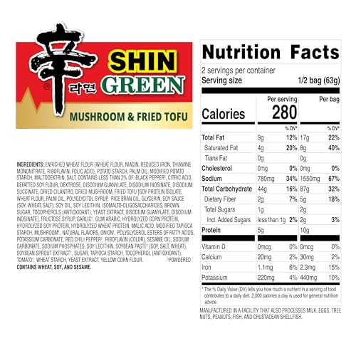 Vegan Shin Green Ramyun Plant-Based Spicy Broth with Tofu and Mushrooms