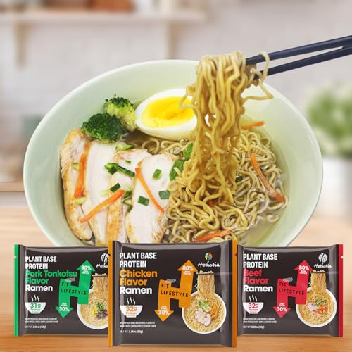 Hethstia 18Pcs Instant Ramen High Protein Variety Packaged Noodle Soup 6 Packs with Konjac Spaghetti 12Packs, Vegan, Low Fat