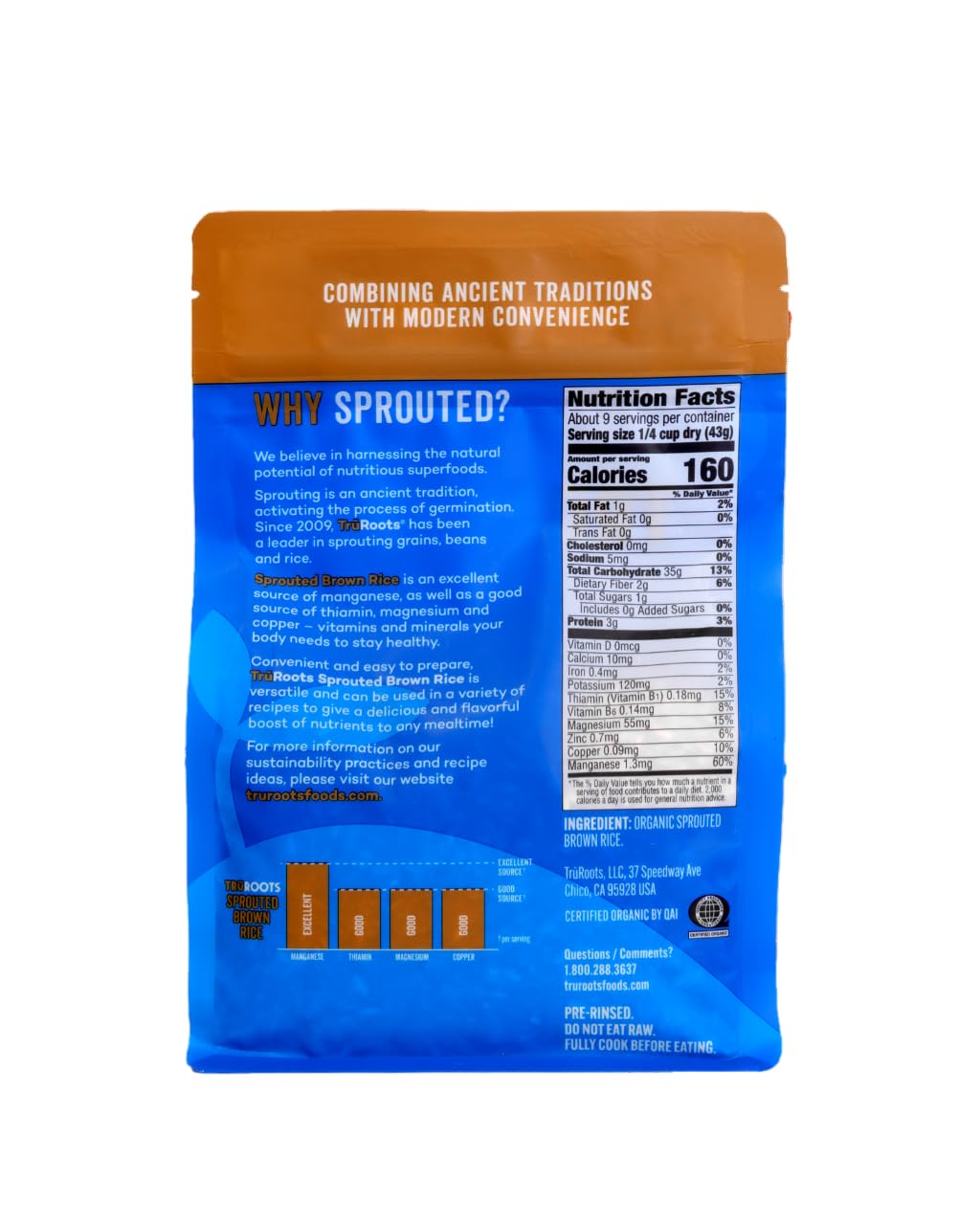 TruRoots Organic Germinated Brown Rice, 14 Ounces, Certified USDA Organic