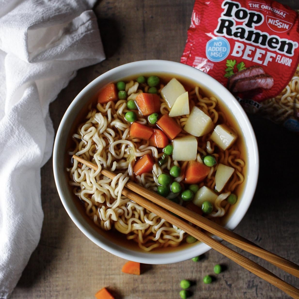 Nissin Top Ramen Noodle Soup, Beef, 3 Ounce (Pack of 24)