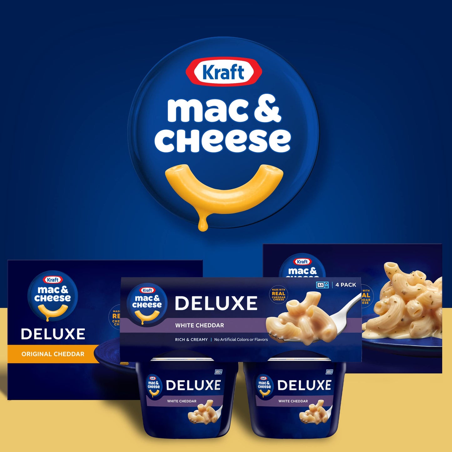 Kraft Deluxe White Cheddar Mac & Cheese Macaroni and Cheese Dinner, 4 ct Pack, 2.39 oz Cups