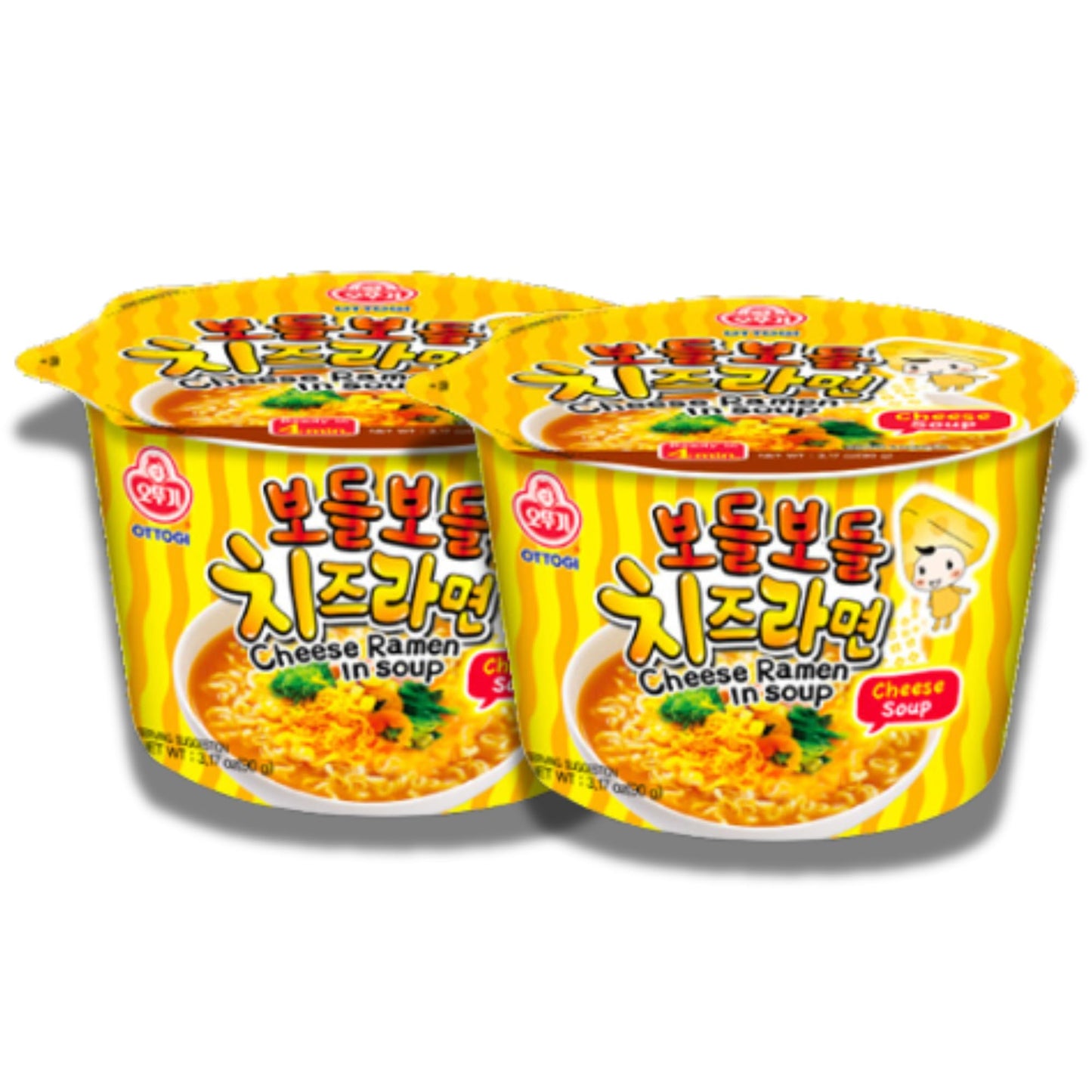 OTTOGI Cheese Ramen Bowl, Korean Style Instant Noodle Bowl, Savory Rich Cheese Flavor, 3.17oz x 2 Pack