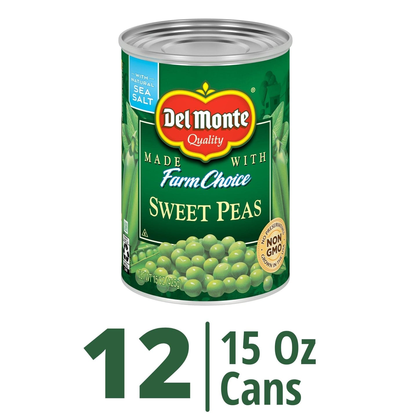 DEL MONTE Sweet Peas Canned Vegetables, 12 Pack, 15 oz Can
