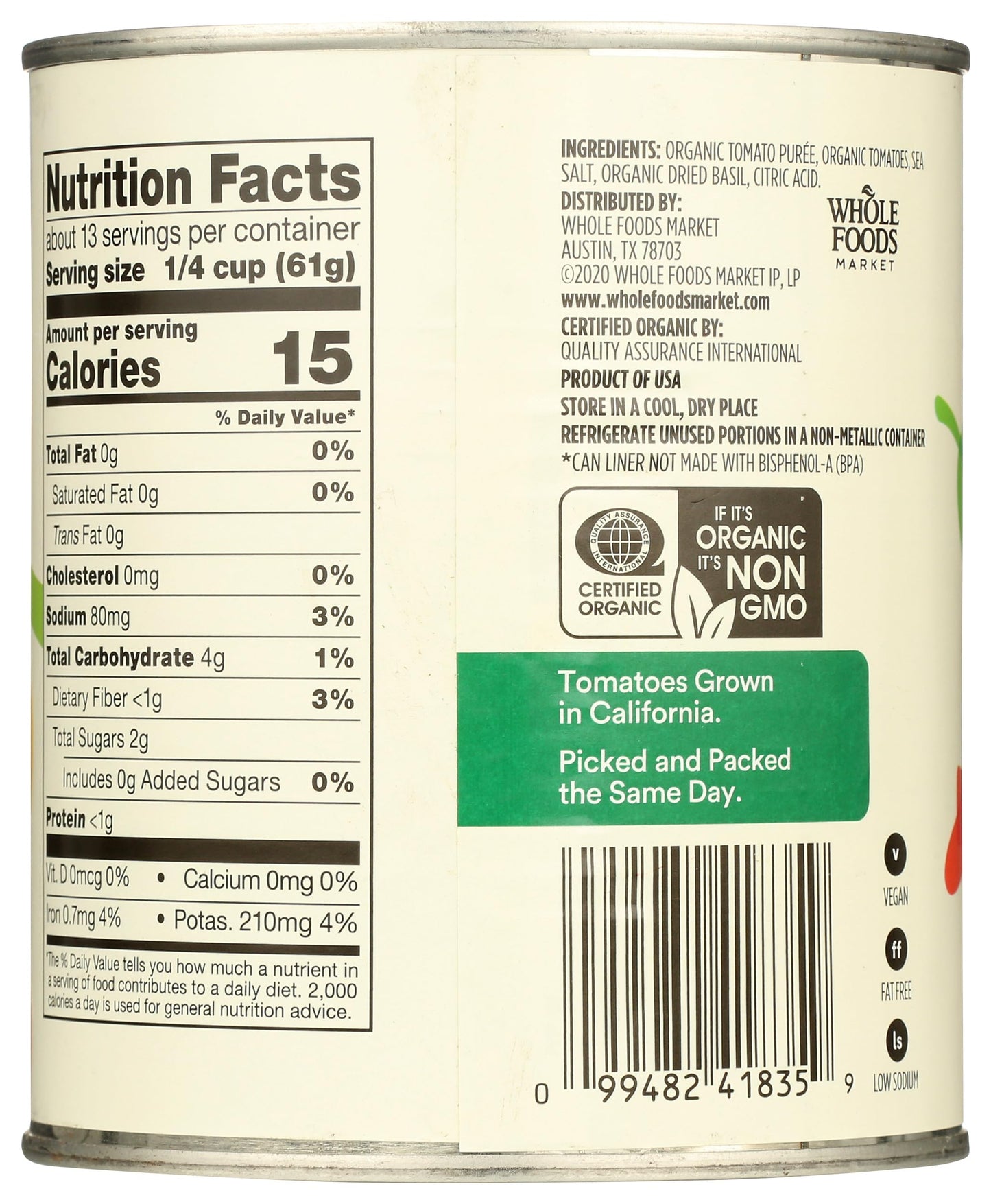 365 by Whole Foods Market, Organic Crushed Tomatoes With Basil, 28 Ounce