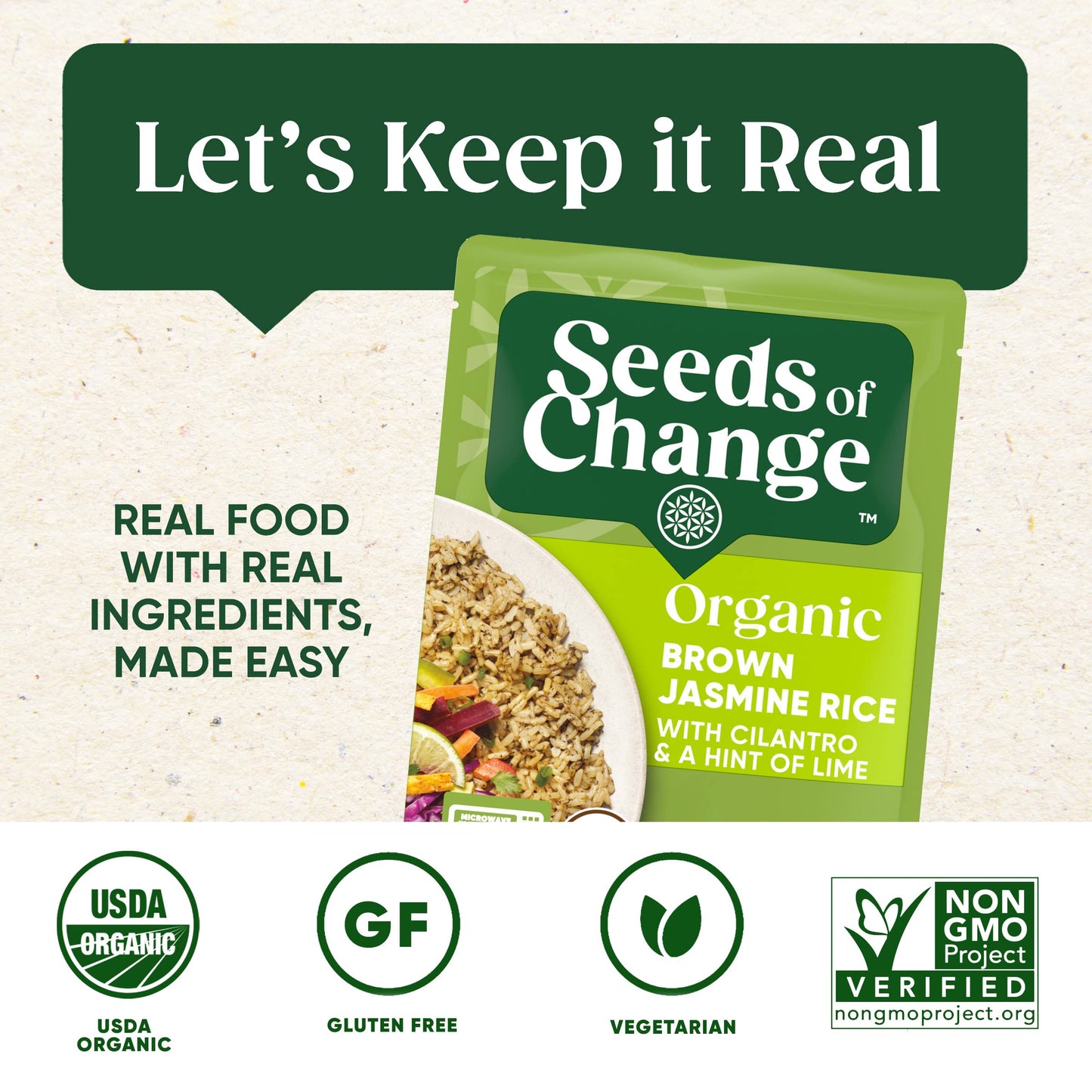 SEEDS OF CHANGE Organic Brown Jasmine Rice with Cilantro Lime, Organic Food, 8.5 OZ Pouch