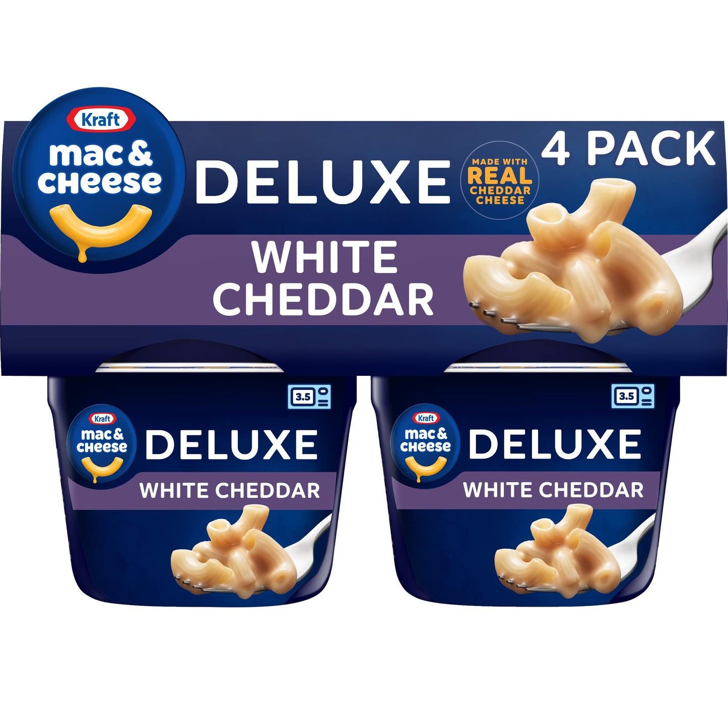 Kraft Deluxe White Cheddar Mac & Cheese Macaroni and Cheese Dinner, 4 ct Pack, 2.39 oz Cups