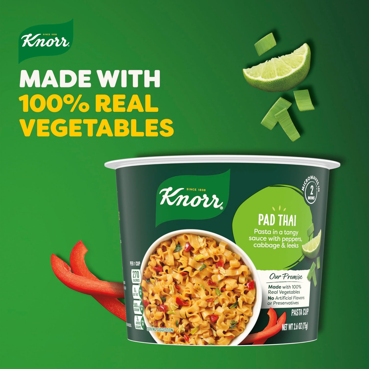 Knorr Pasta Cup Pad Thai 8 ct For a Quick and Easy Meal Made with 100% Real Vegetables