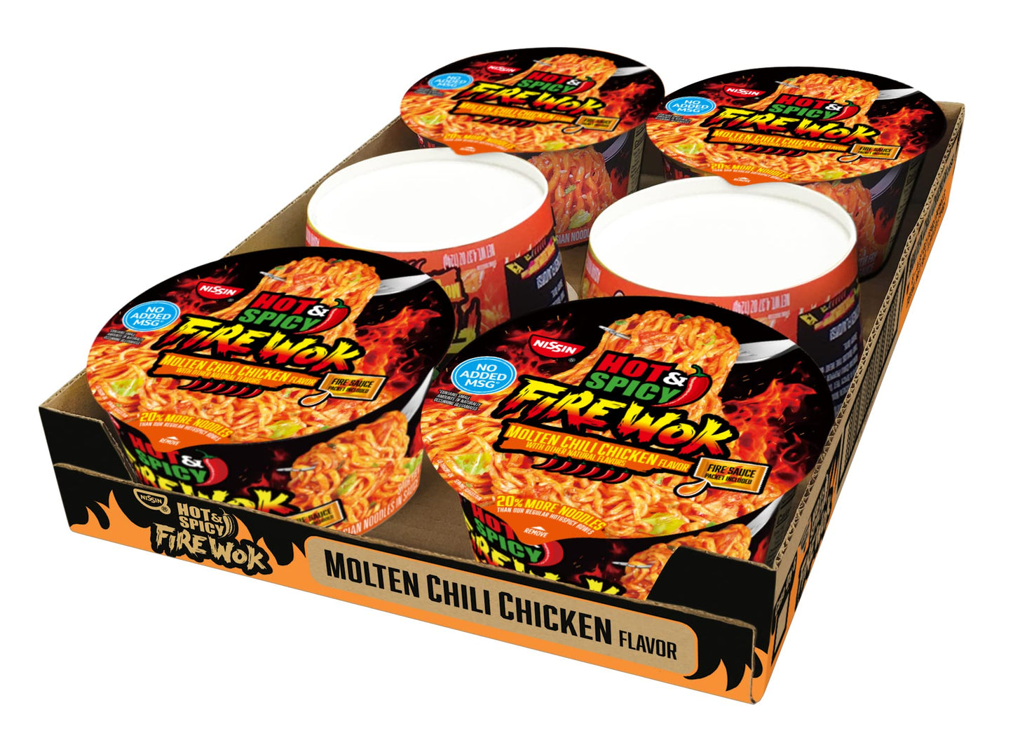 Nissin Hot & Spicy Fire Wok, Molten Chili Chicken, 4.37 Ounce (Pack of 6)