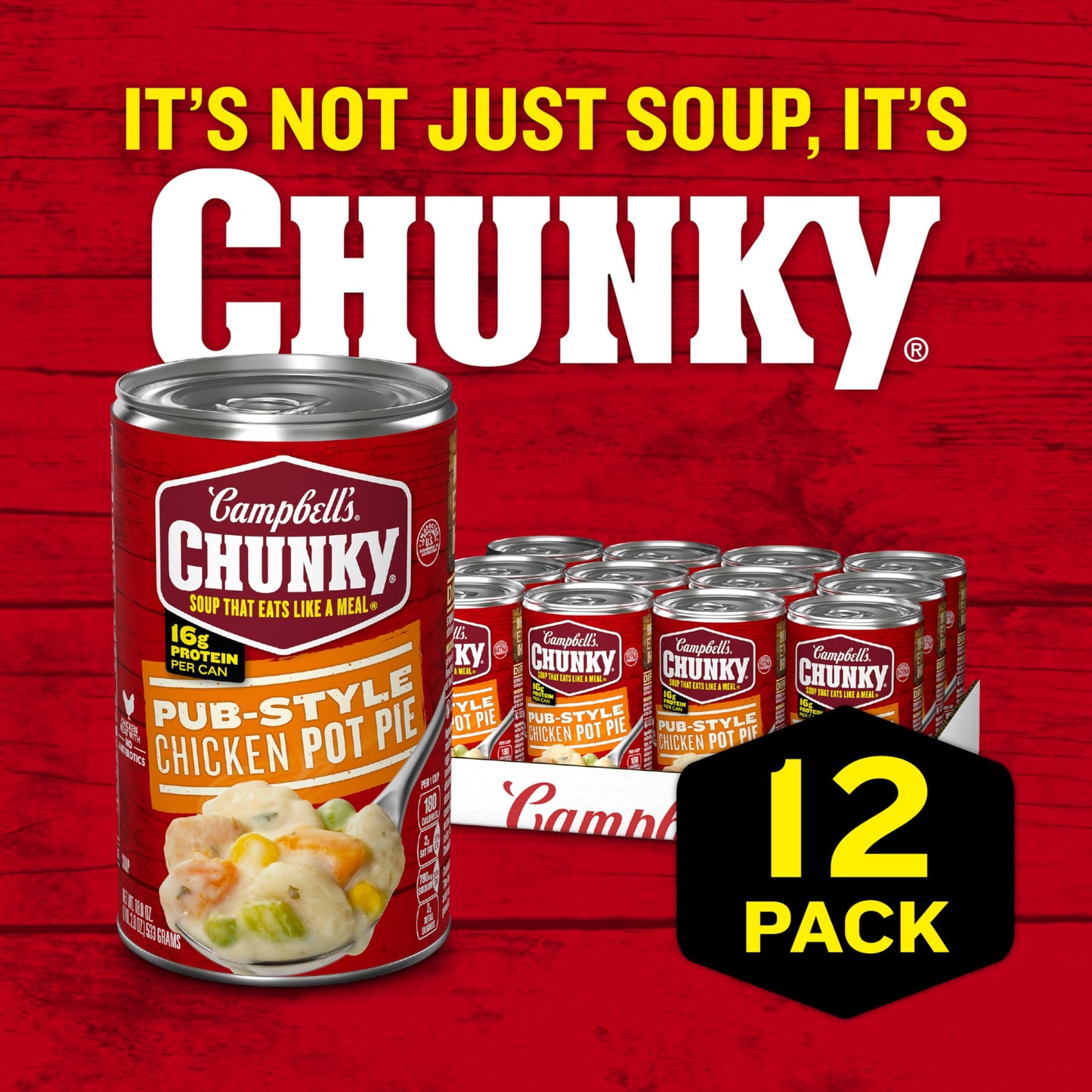 Campbell's Chunky Soup, Pub-Style Chicken Pot Pie Soup, 18.8 oz Can (Pack of 12)