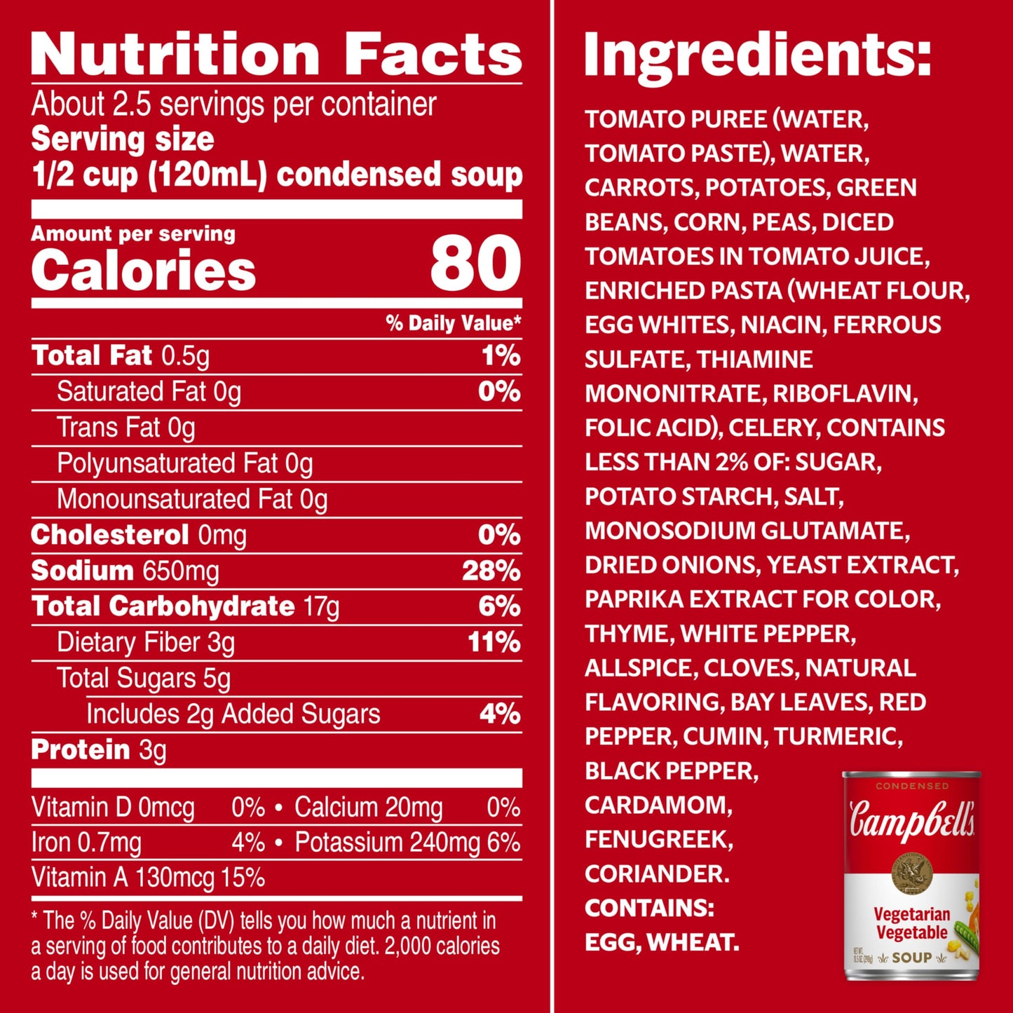 Campbell's Condensed Vegetarian Vegetable Soup, 10.5 oz Can