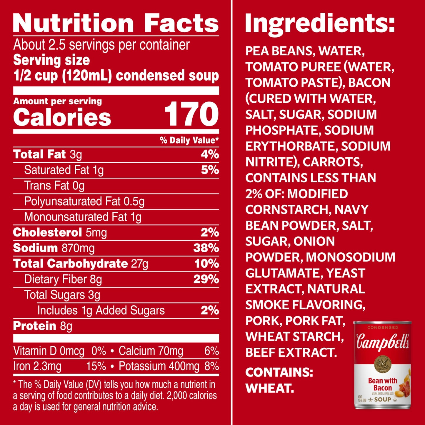Campbell's Condensed Bean With Bacon Soup, Natural Smoke Flavoring Added, 11.25 oz Can