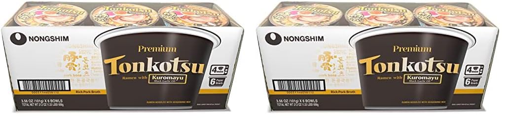 Nongshim Tonkotsu Kuromayu Ramen with Kuromayu Black Garlic Oil, 6 Paper Bowls