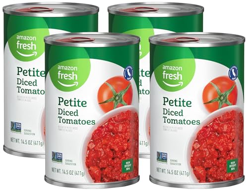 Amazon Fresh, Petite Diced Canned Tomatoes, 14.5 Oz (Previously Happy Belly, Packaging May Vary) (Pack of 4)