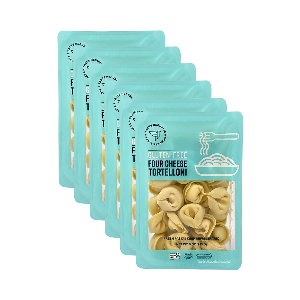 Gluten-Free Tortelloni, Four Cheese Stuffed Fresh Pasta, Cooks in Just 3 Minutes, Taste Republic, Frozen, 9oz (6 Pack)