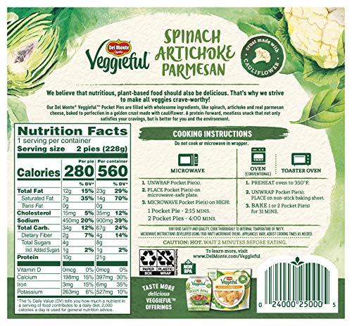 Del Monte Veggieful Pocket Pies, Artichoke Spinach Parmesan (Pack of 2)