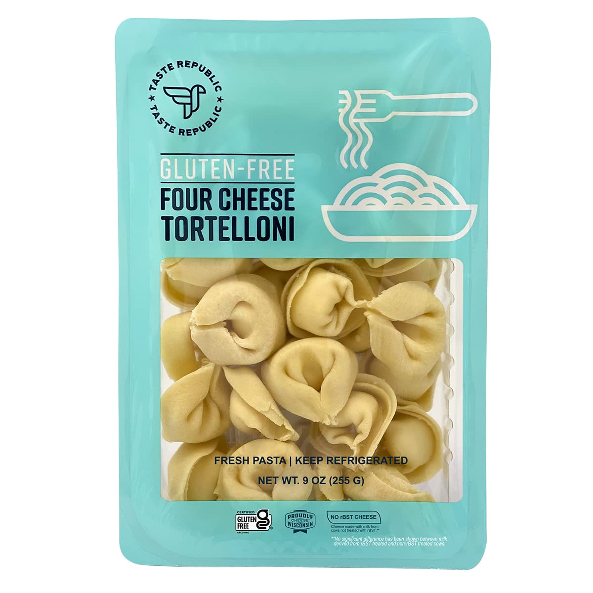 Gluten-Free Tortelloni, Four Cheese Stuffed Fresh Pasta, Cooks in Just 3 Minutes, Taste Republic, Frozen, 9oz (6 Pack)