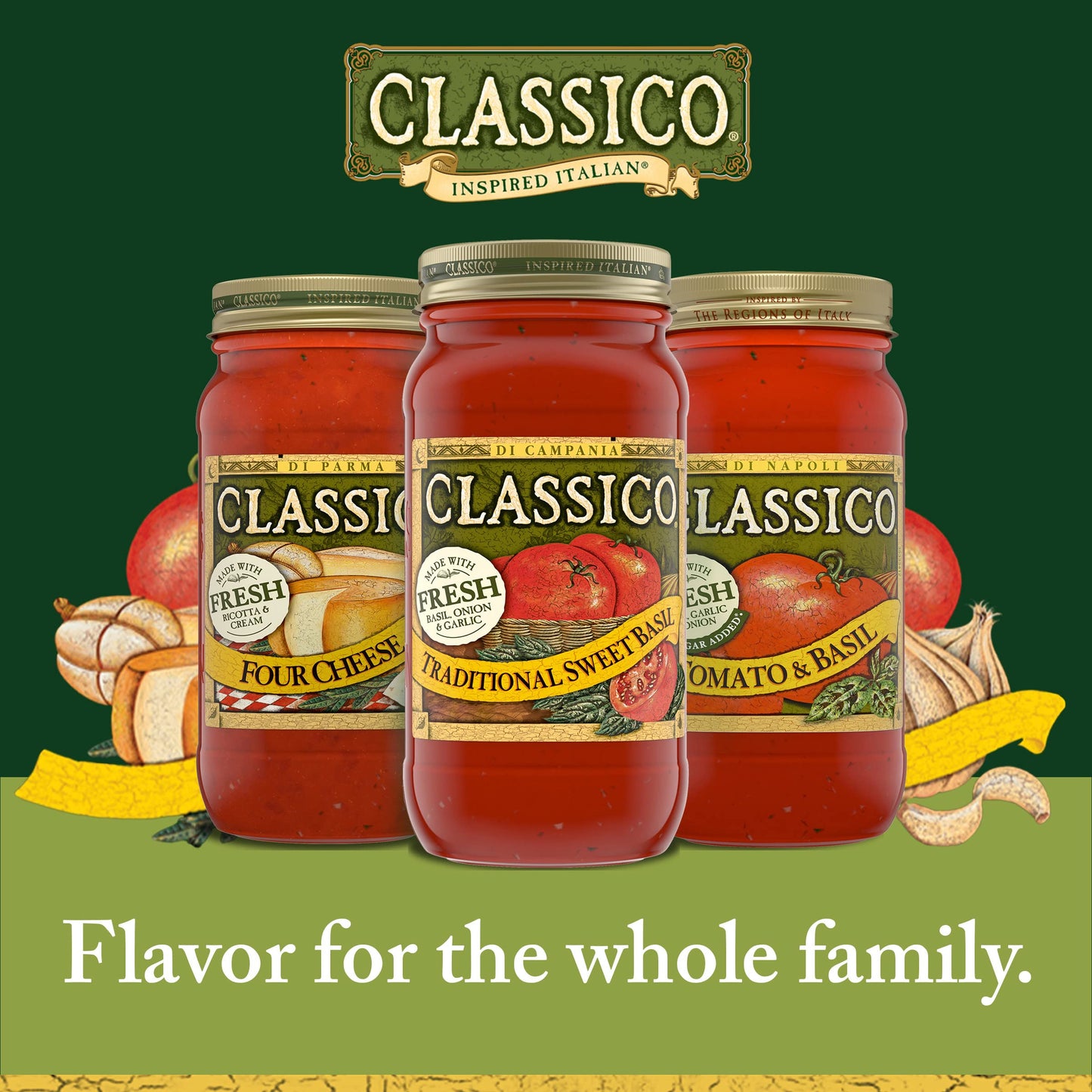 Classico Traditional Sweet Basil Tomato Spaghetti Pasta Sauce (24 Oz Jar) (Pack of 2)