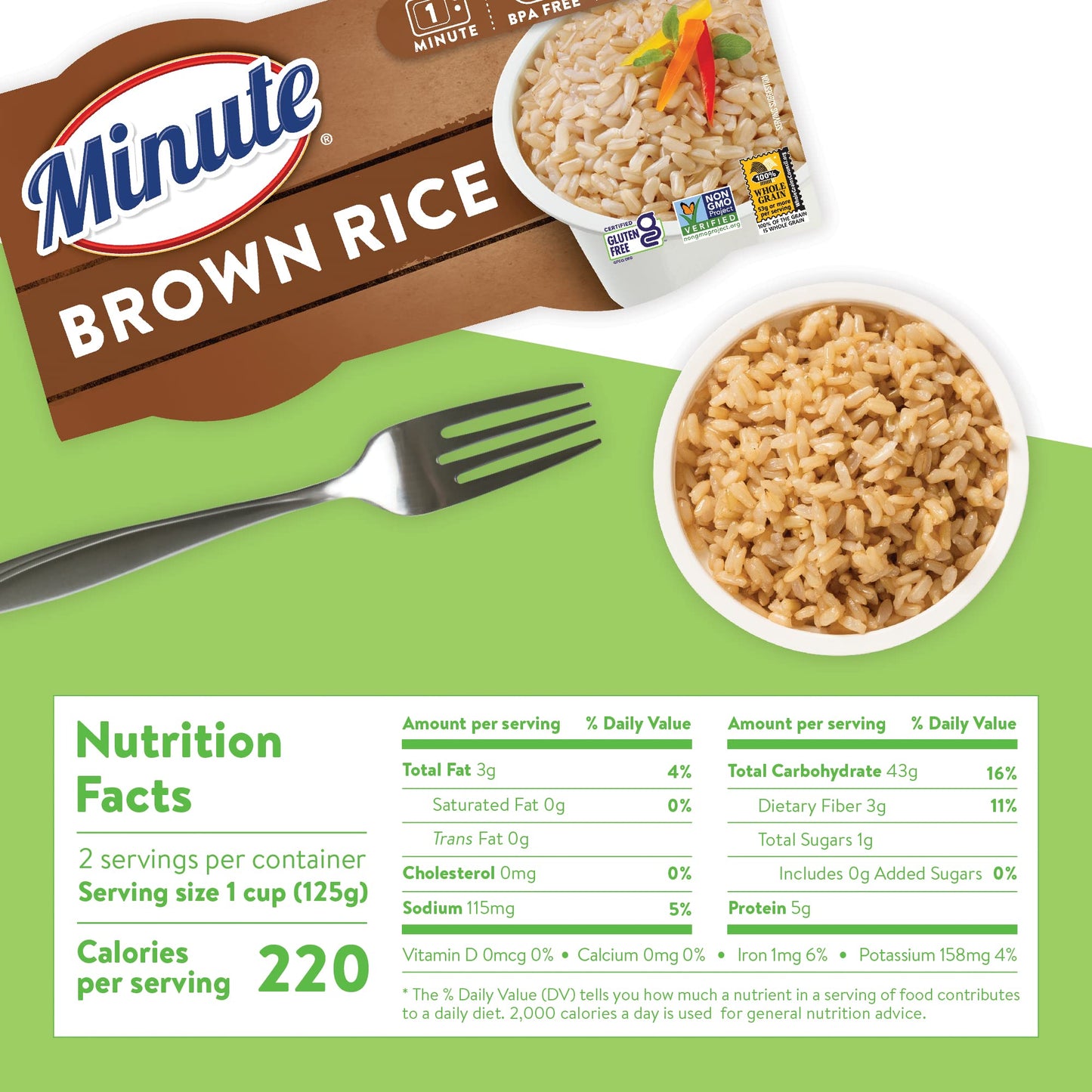 Minute Ready-to-Serve Brown Rice, Microwavable Rice Cups 2 Count, (Pack of 8)