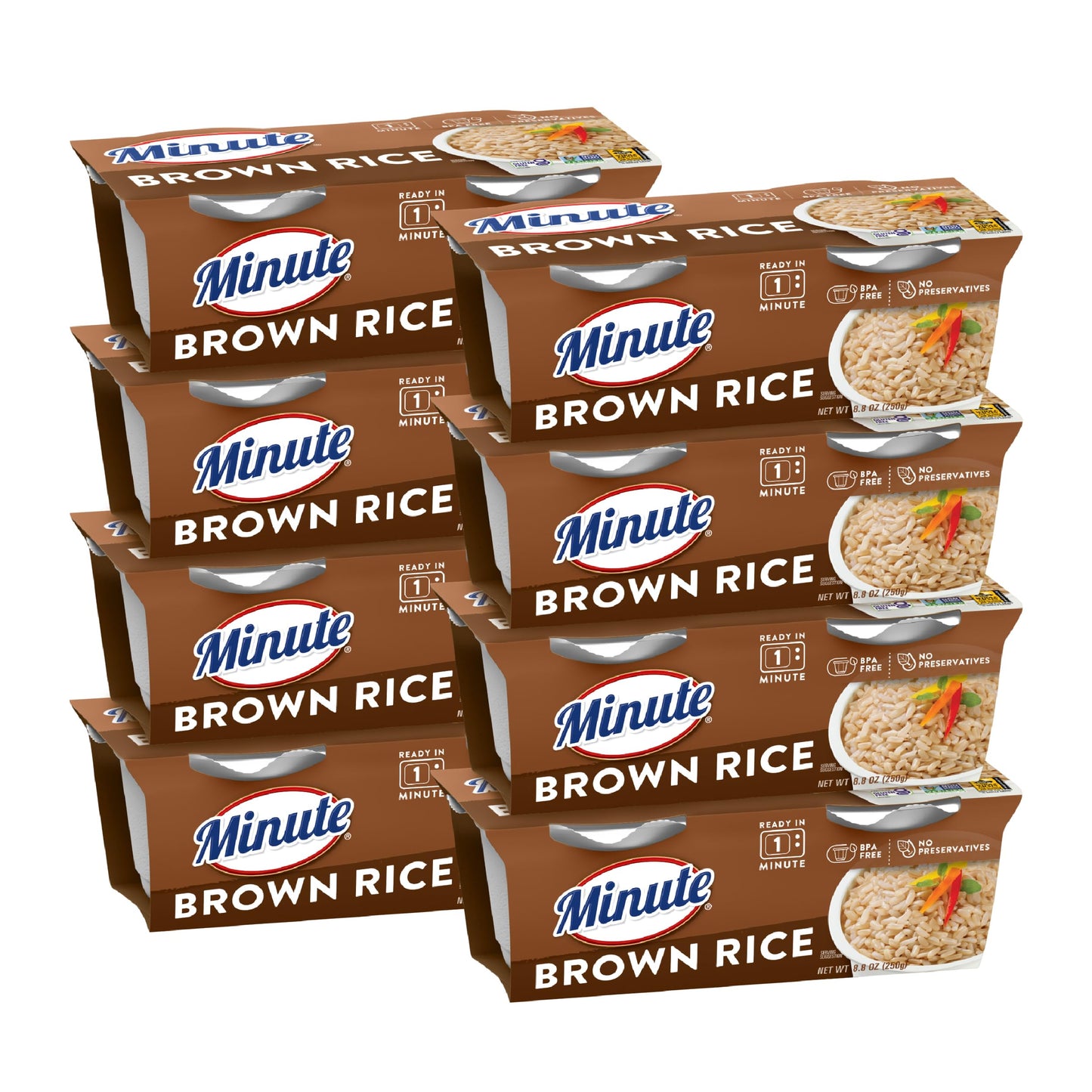 Minute Ready-to-Serve Brown Rice, Microwavable Rice Cups 2 Count, (Pack of 8)