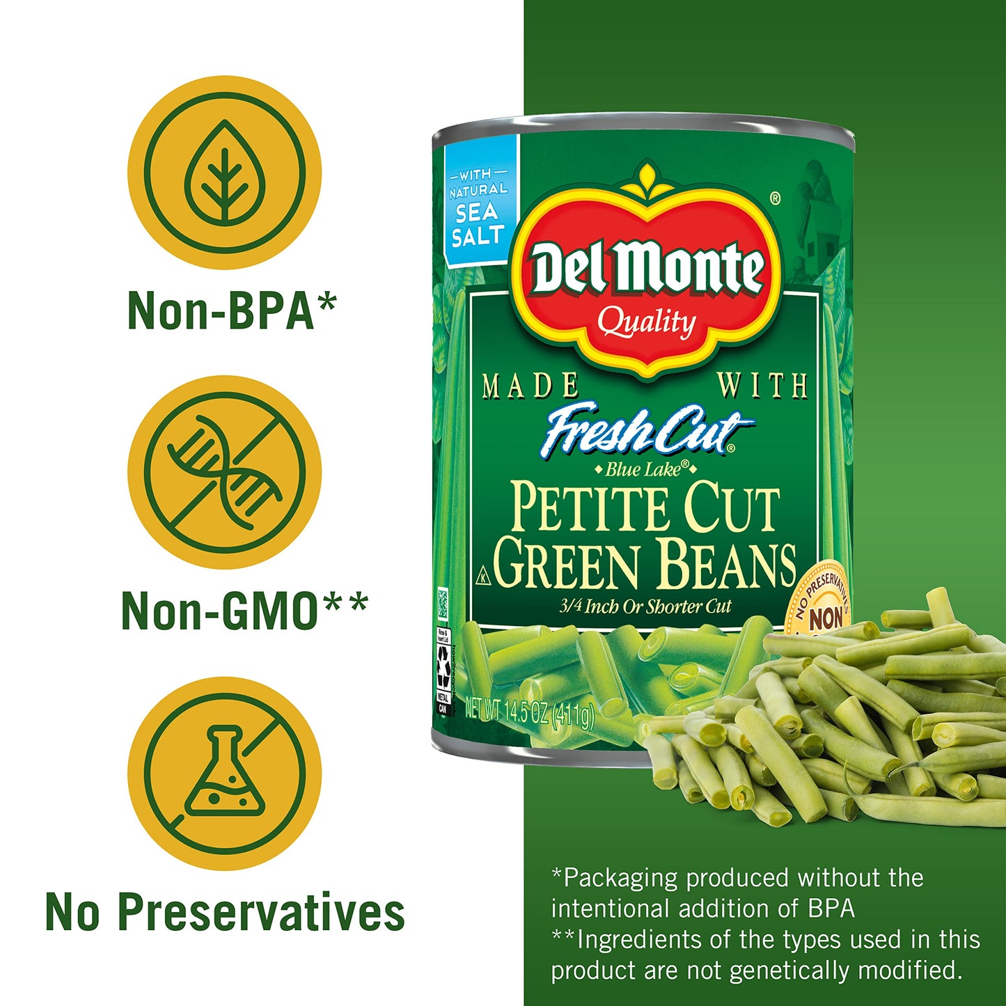 DEL MONTE BLUE LAKE Petite Cut Green Beans, Canned Vegetables, 14.5 oz Can