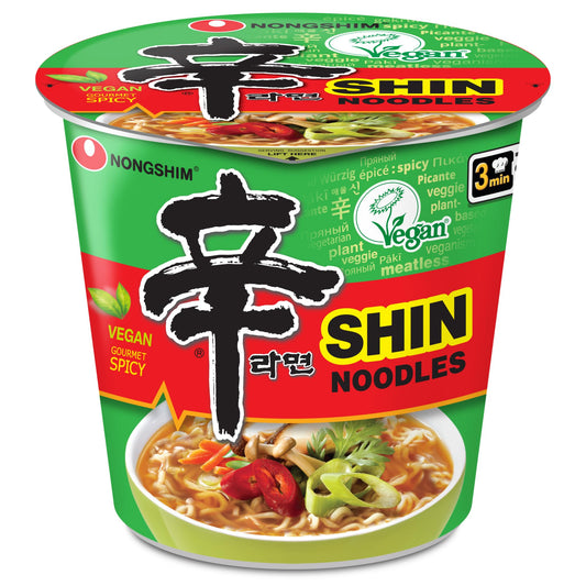 Gourmet Spicy Vegan Shin Instant Noodle Soup Mix Cup, 6 Pack, Microwaveable Vegan Meatless Ramen