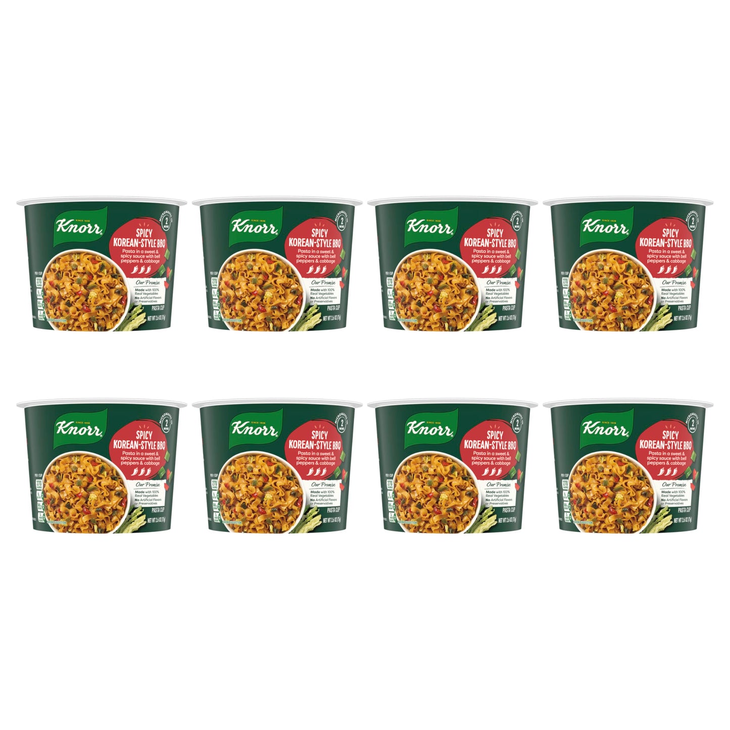 Knorr Pasta Cup Spicy Korean-Style BBQ 8 ct For a Quick and Easy Meal Made with 100% Real Vegetables & No Artificial Flavors or Preservatives, 2.6 oz